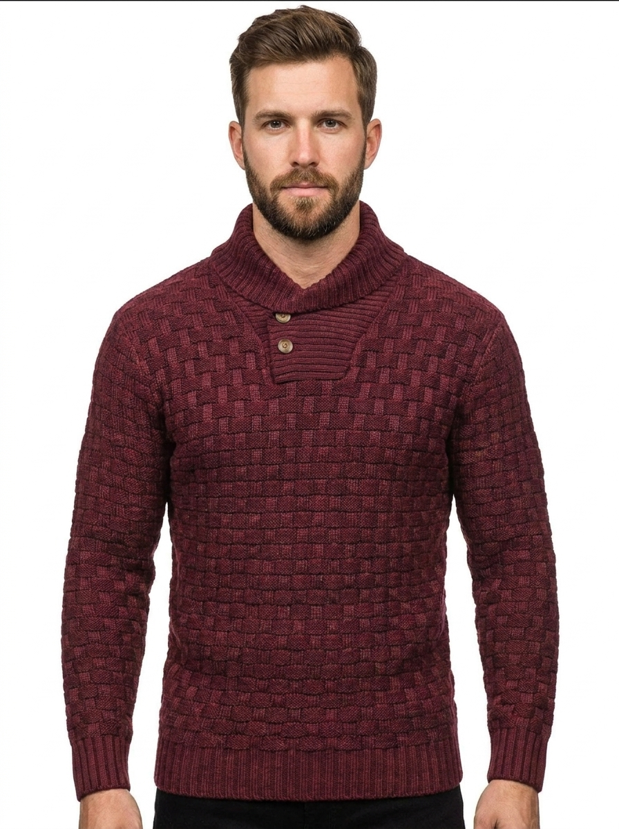 Men's Shawl Collar Sweater Textured Knit Button Pullover