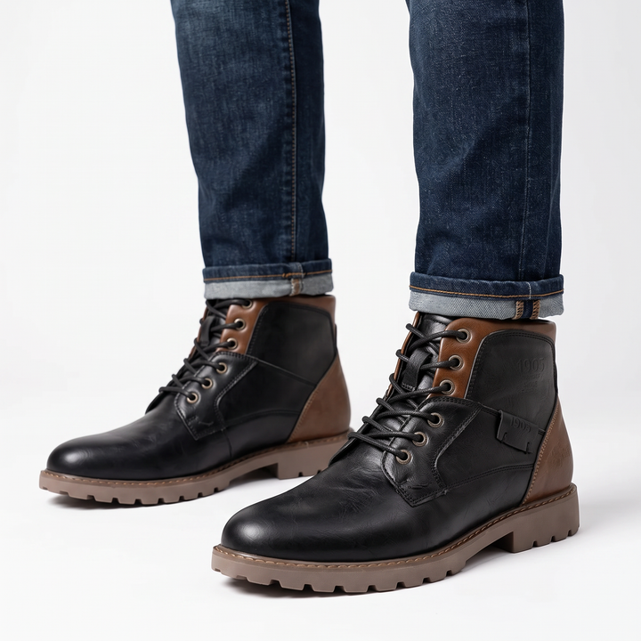 Men's Leather Lace-Up Boots Chunky Sole Vintage Ankle Boots