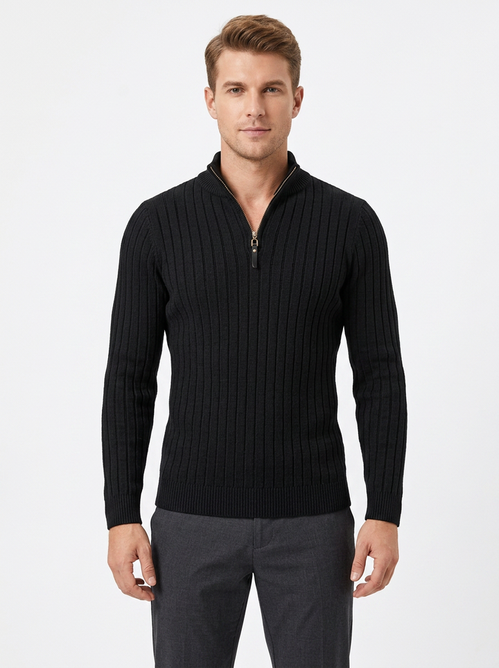 Men's Ribbed Quarter-Zip Sweater Slim-Fit Mock Neck Pullover