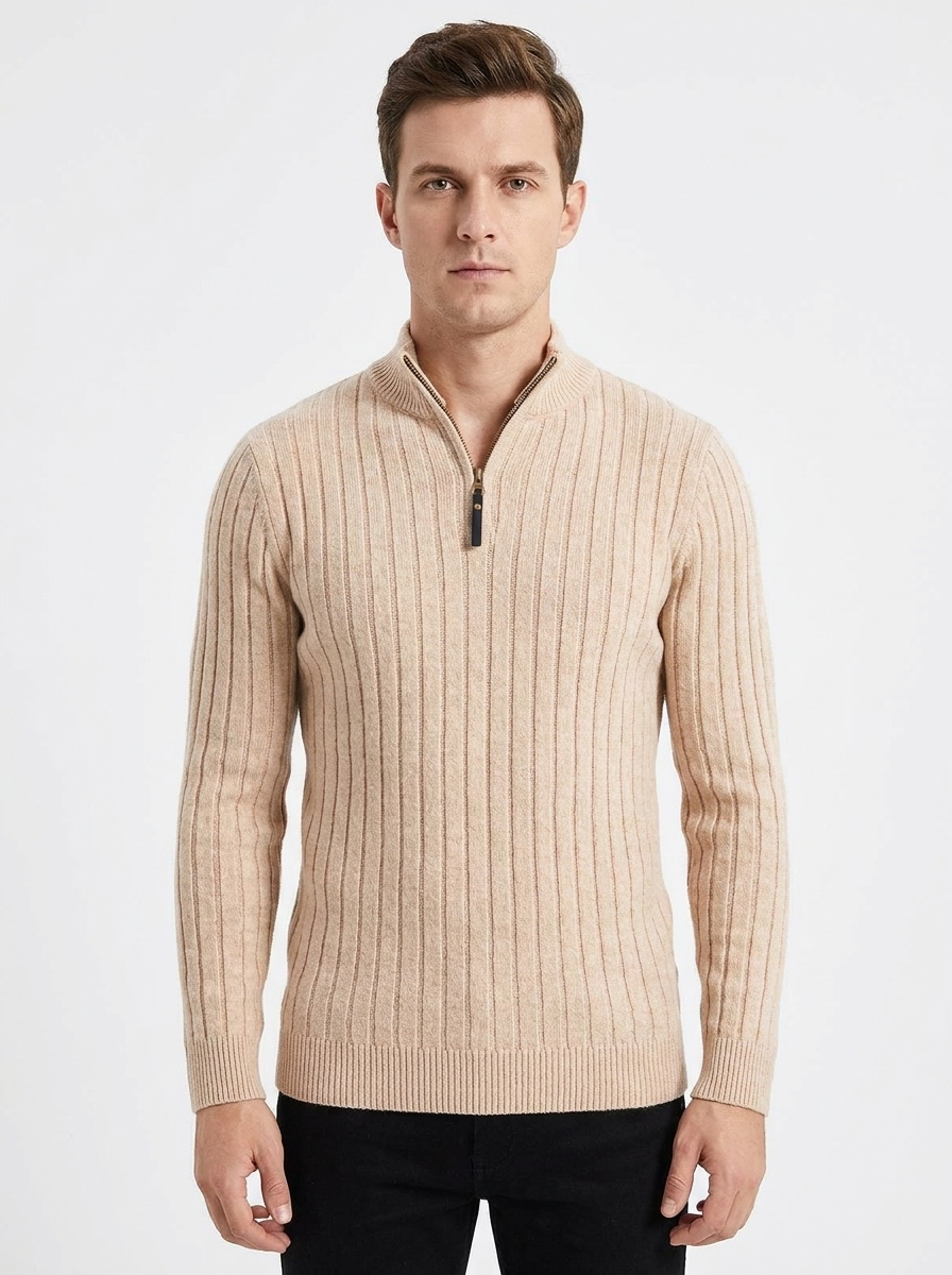 Men's Ribbed Quarter-Zip Sweater Slim-Fit Mock Neck Pullover