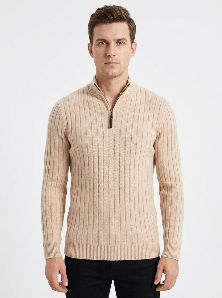 Men's Ribbed Quarter-Zip Sweater Slim-Fit Mock Neck Pullover