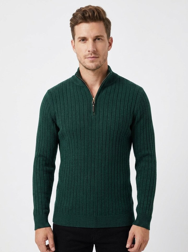 Men's Ribbed Quarter-Zip Sweater Slim-Fit Mock Neck Pullover