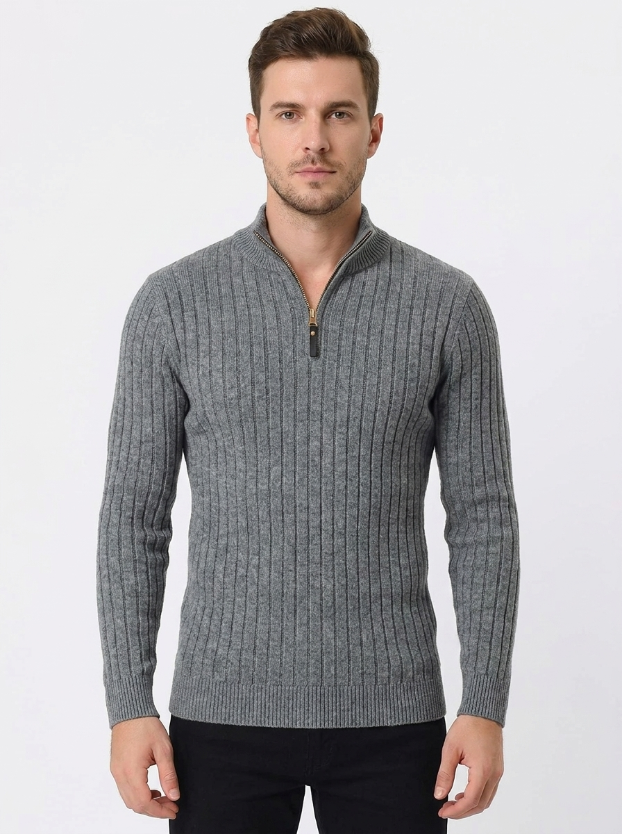 Men's Ribbed Quarter-Zip Sweater Slim-Fit Mock Neck Pullover