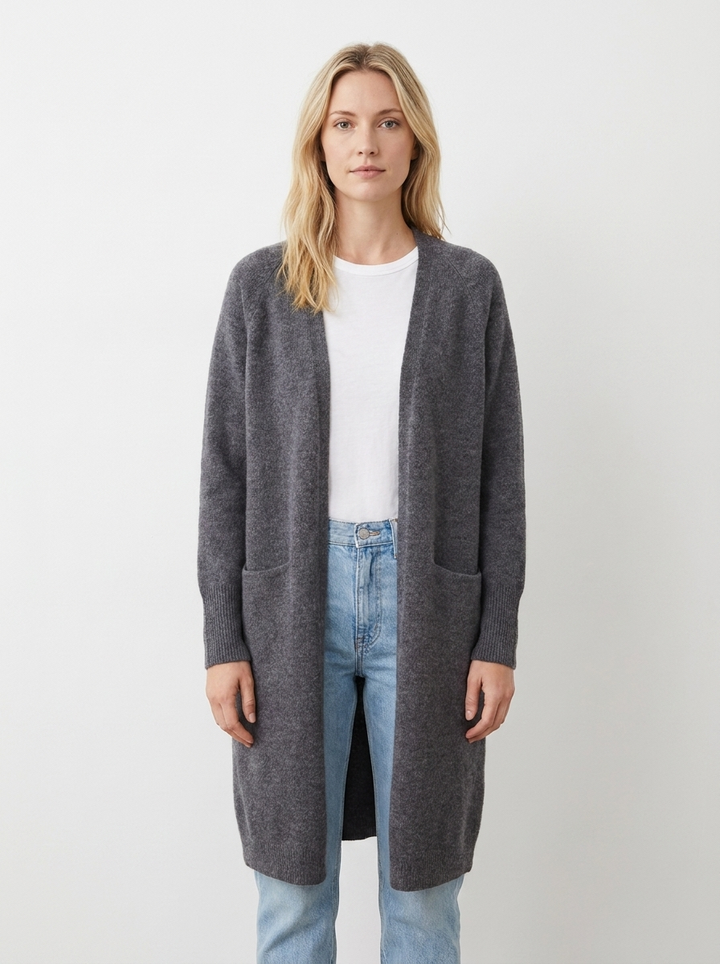 Women's Long Open-Front Cardigan Knit Sweater with Pockets