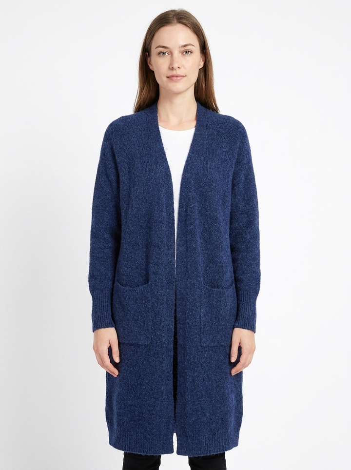 Women's Long Open-Front Cardigan Knit Sweater with Pockets