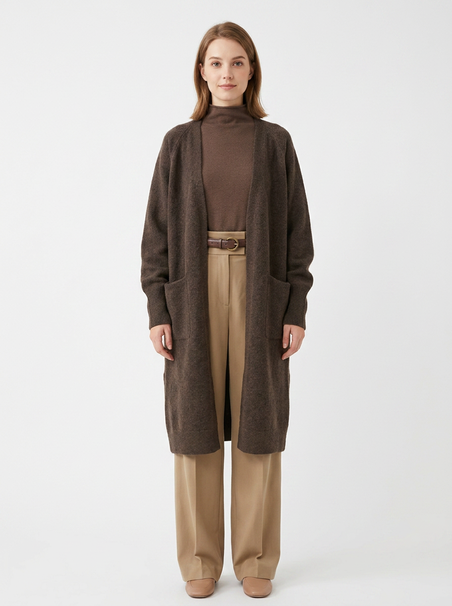Women's Long Open-Front Cardigan Knit Sweater with Pockets