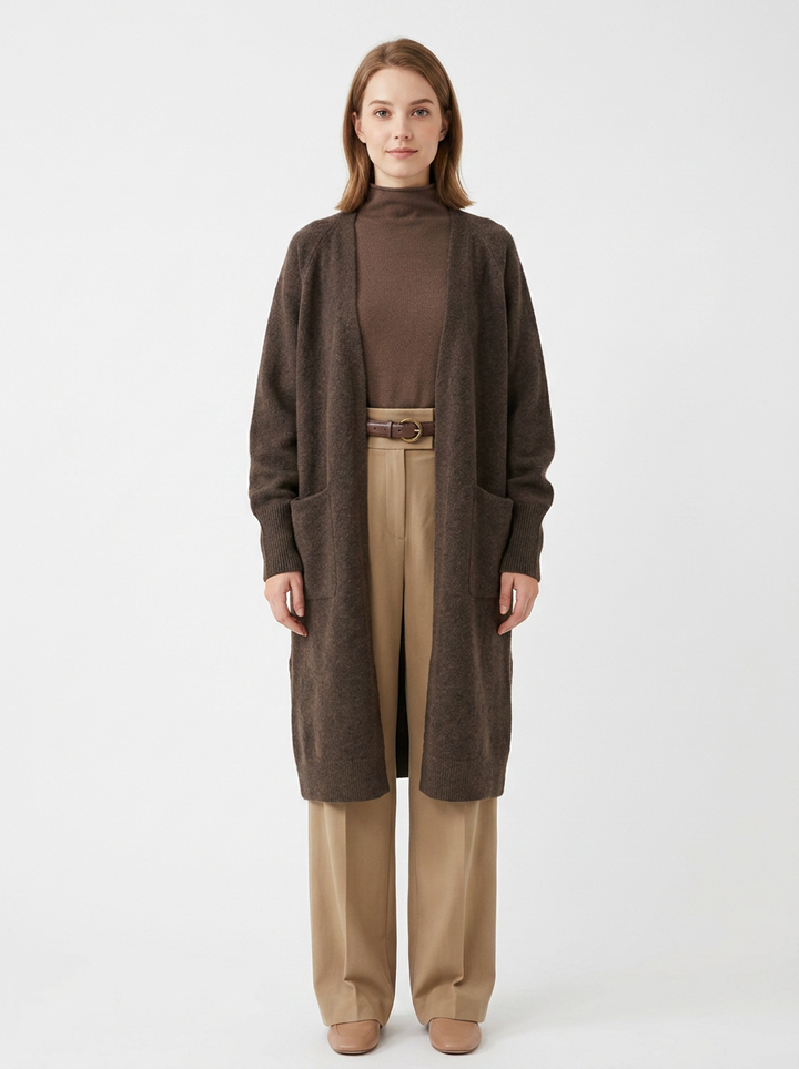 Women's Long Open-Front Cardigan Knit Sweater with Pockets