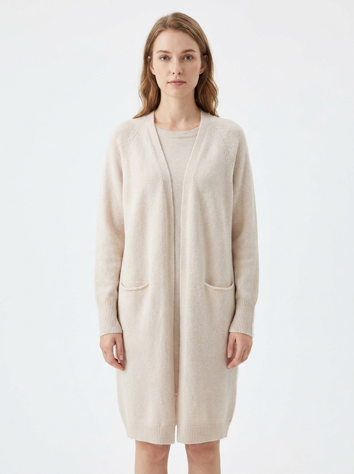 Women's Long Open-Front Cardigan Knit Sweater with Pockets