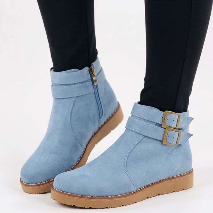 Women's Buckle Ankle Boots Suede Flat Sole Casual Booties