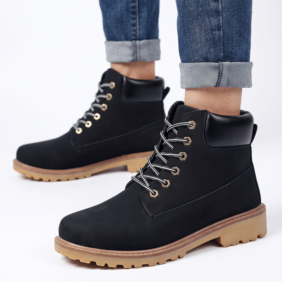 Men's Work Boots Lace-Up Nubuck Leather Durable Ankle Boots