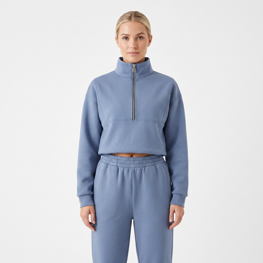 Women's Cropped Zip-Up Sweatshirt and Jogger Set