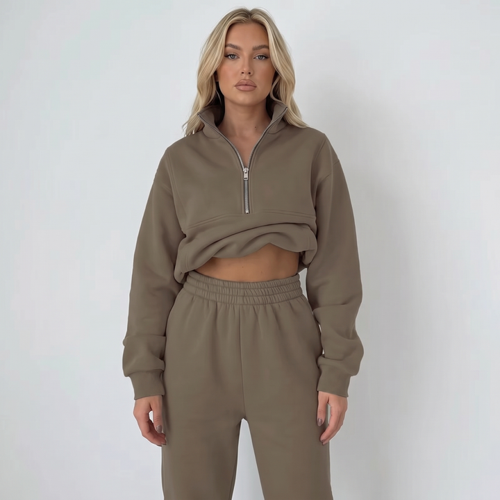 Women's Cropped Zip-Up Sweatshirt and Jogger Set