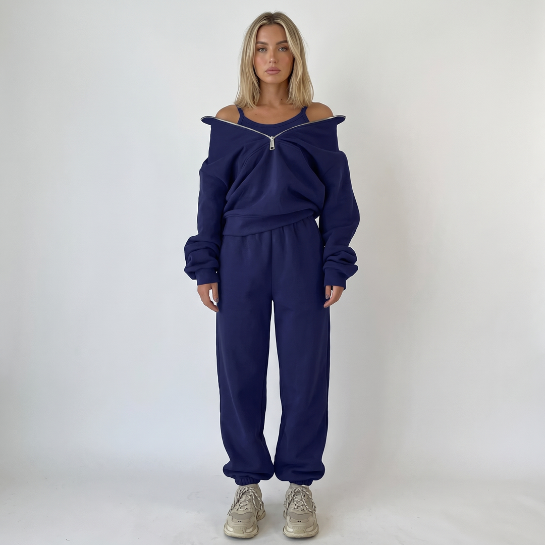 Women's Cropped Zip-Up Sweatshirt and Jogger Set