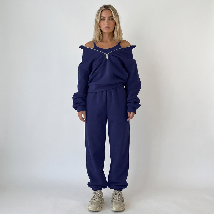 Women's Cropped Zip-Up Sweatshirt and Jogger Set
