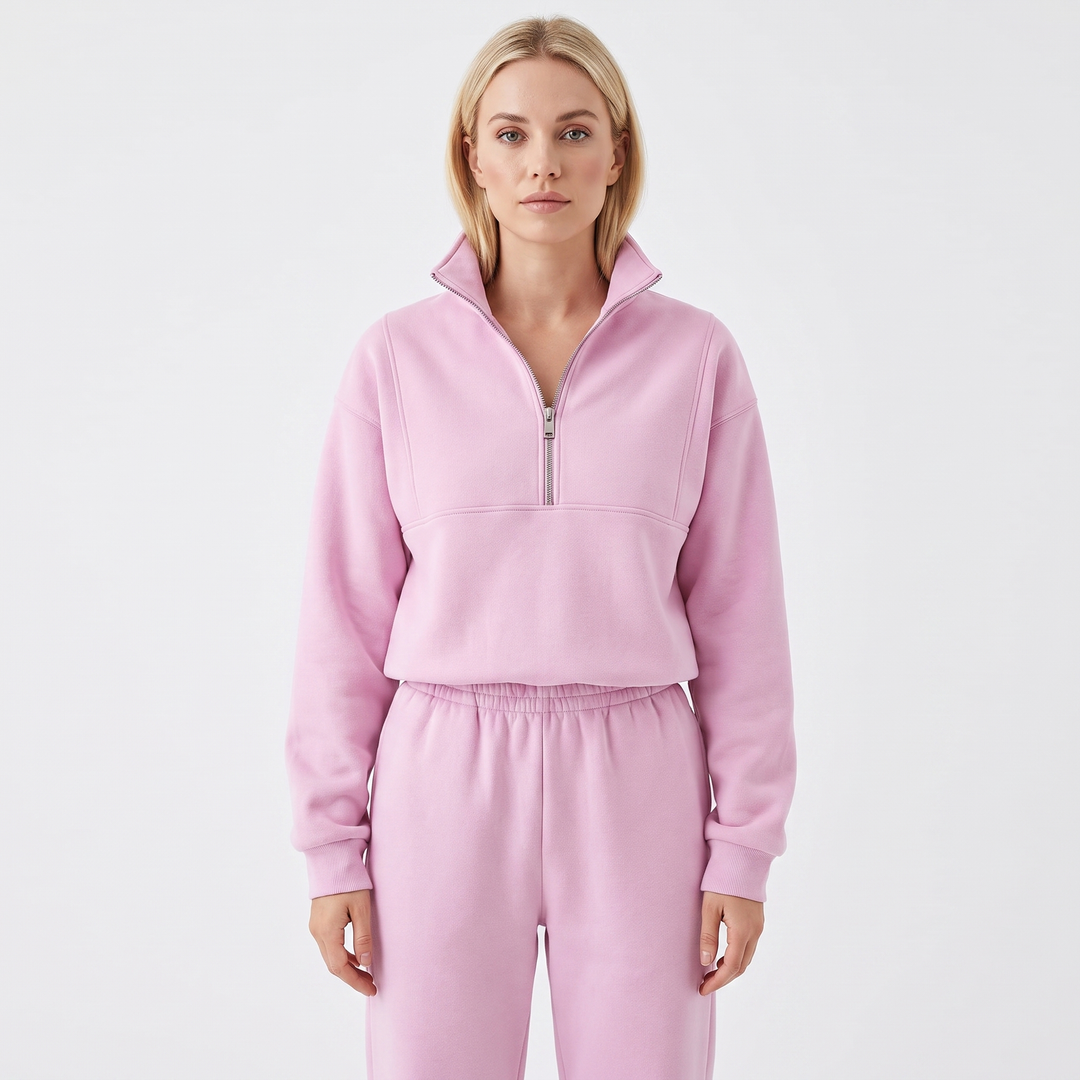 Women's Cropped Zip-Up Sweatshirt and Jogger Set