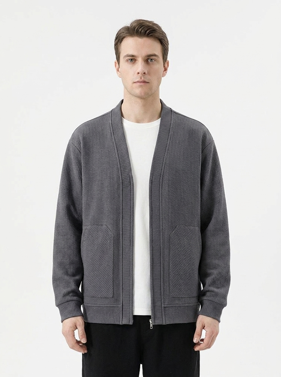 Men's Textured Zip-Up Cardigan Jacket Oversized Casual