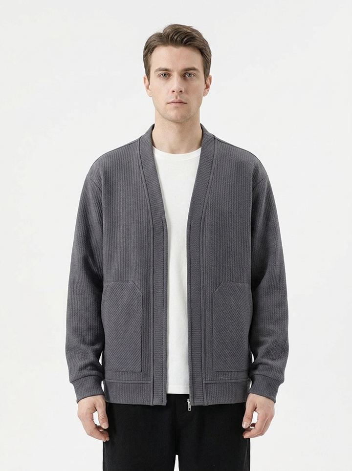 Men's Textured Zip-Up Cardigan Jacket Oversized Casual