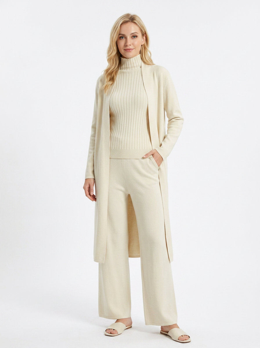 Women's Three-Piece Knit Set Cardigan Tank Wide-Leg Pants