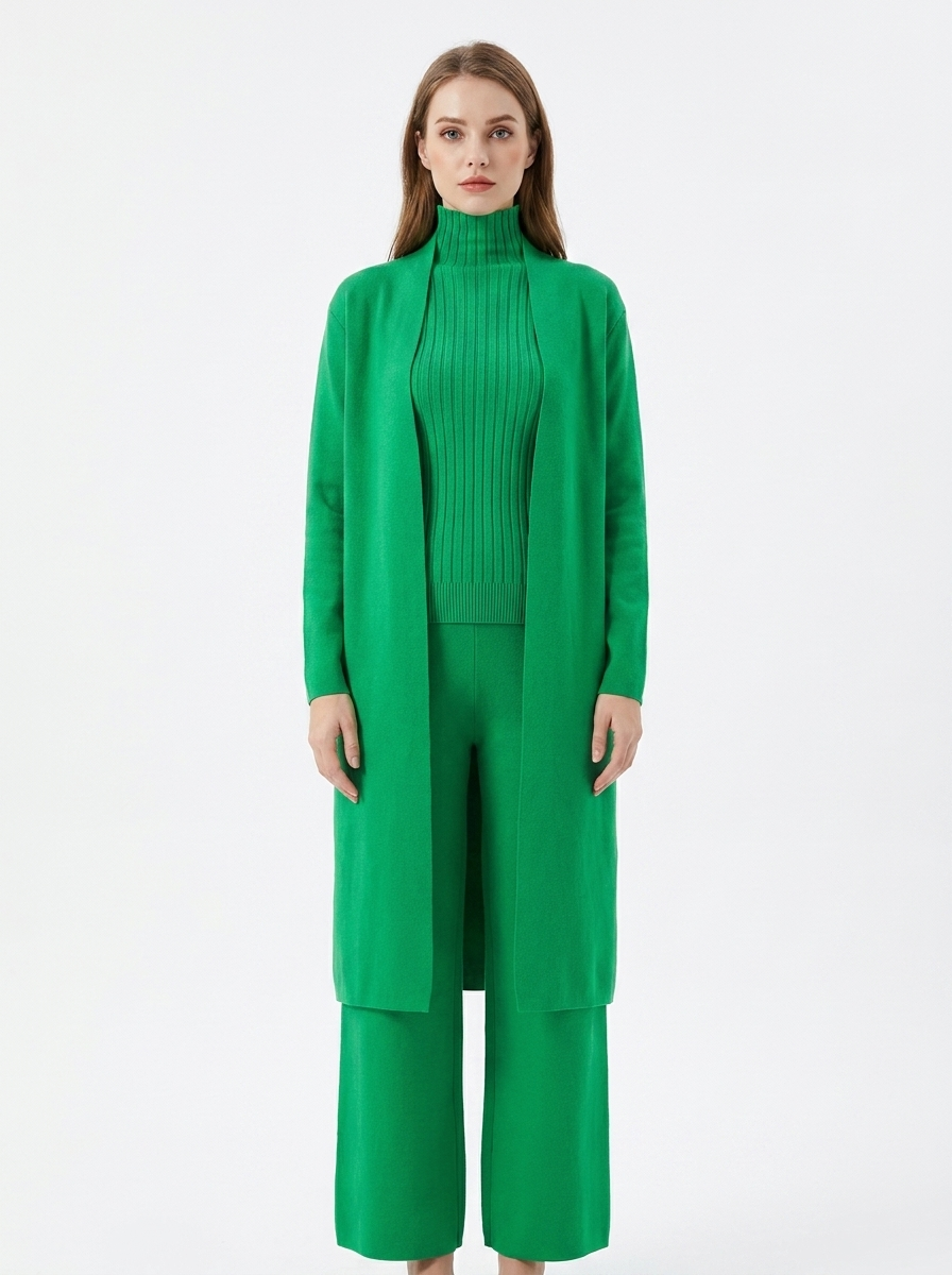 Women's Three-Piece Knit Set Cardigan Tank Wide-Leg Pants