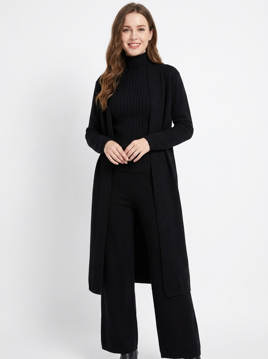 Women's Three-Piece Knit Set Cardigan Tank Wide-Leg Pants