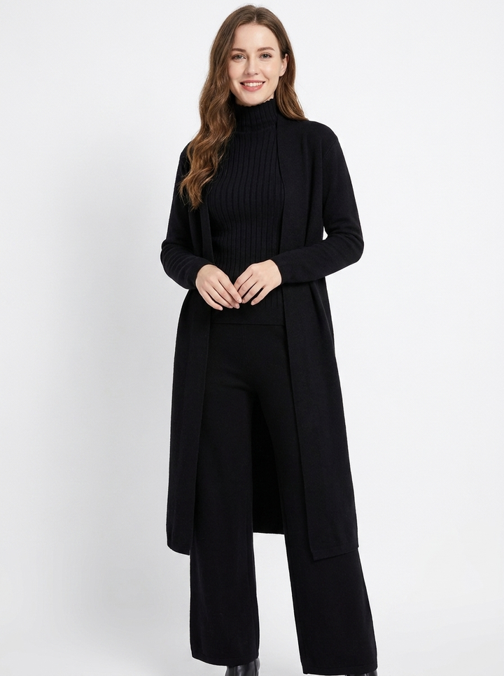 Women's Three-Piece Knit Set Cardigan Tank Wide-Leg Pants