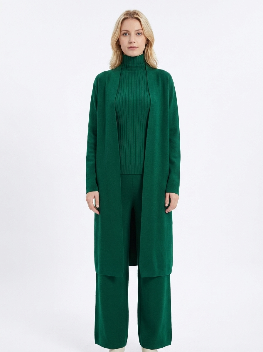 Women's Three-Piece Knit Set Cardigan Tank Wide-Leg Pants