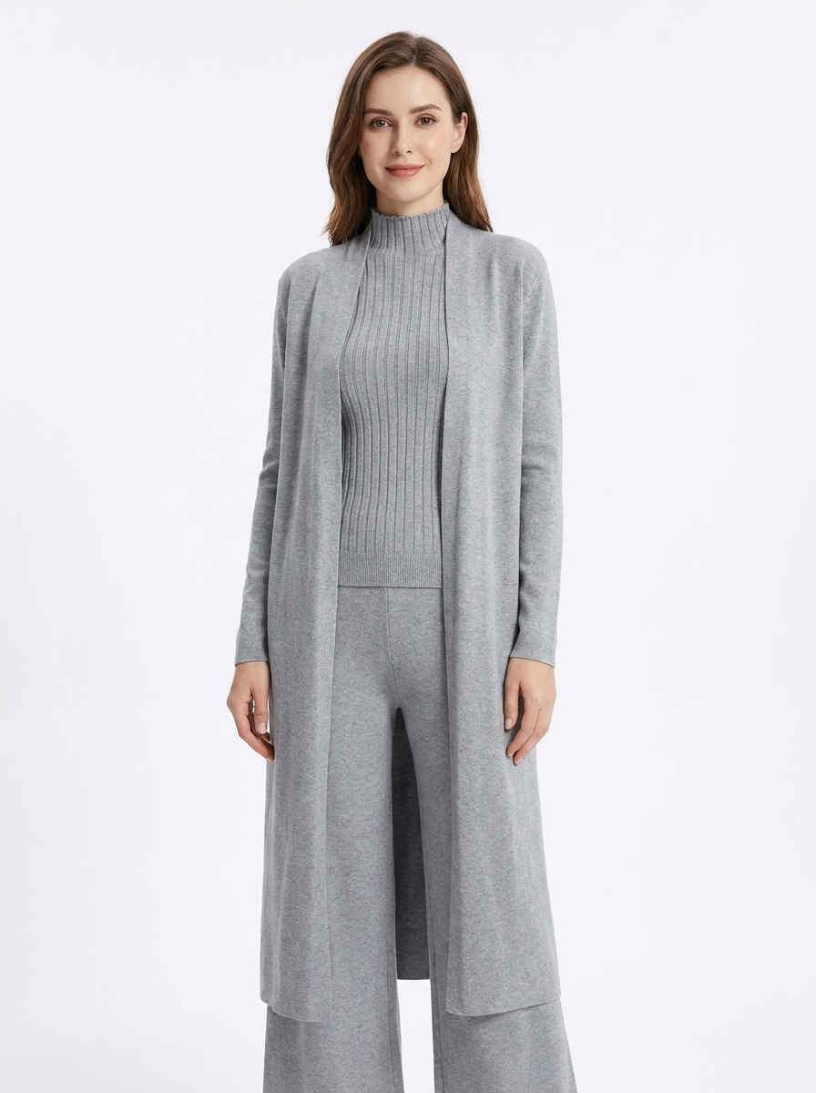 Women's Three-Piece Knit Set Cardigan Tank Wide-Leg Pants