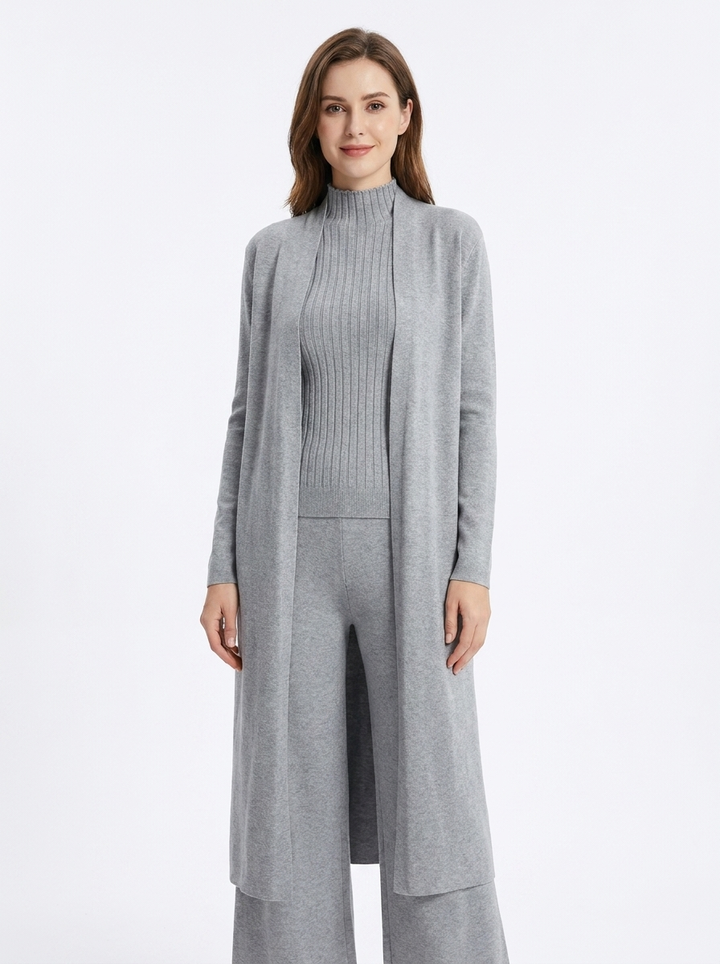 Women's Three-Piece Knit Set Cardigan Tank Wide-Leg Pants