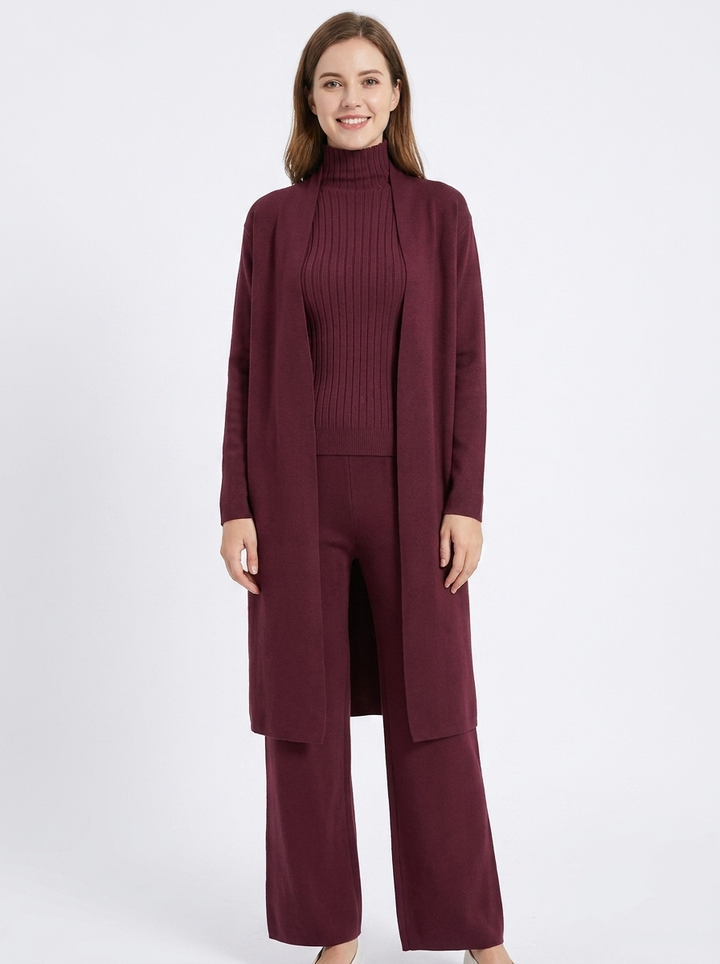 Women's Three-Piece Knit Set Cardigan Tank Wide-Leg Pants