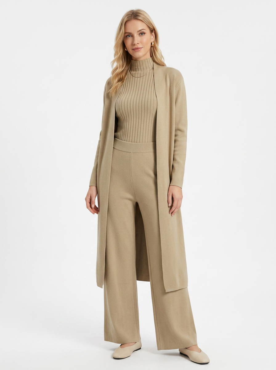 Women's Three-Piece Knit Set Cardigan Tank Wide-Leg Pants
