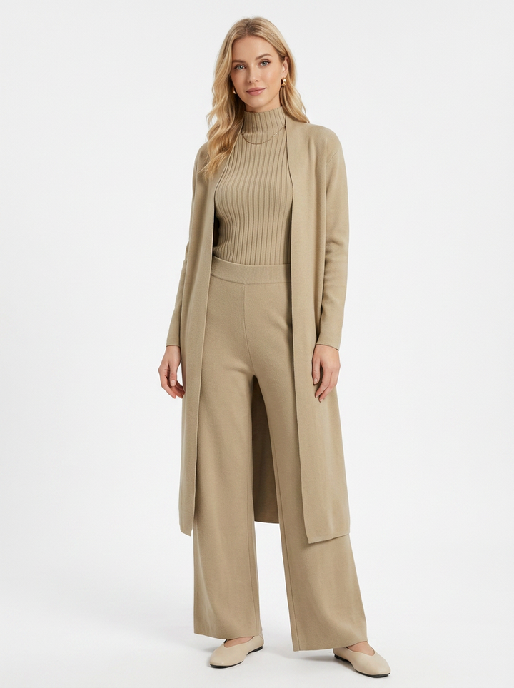 Women's Three-Piece Knit Set Cardigan Tank Wide-Leg Pants
