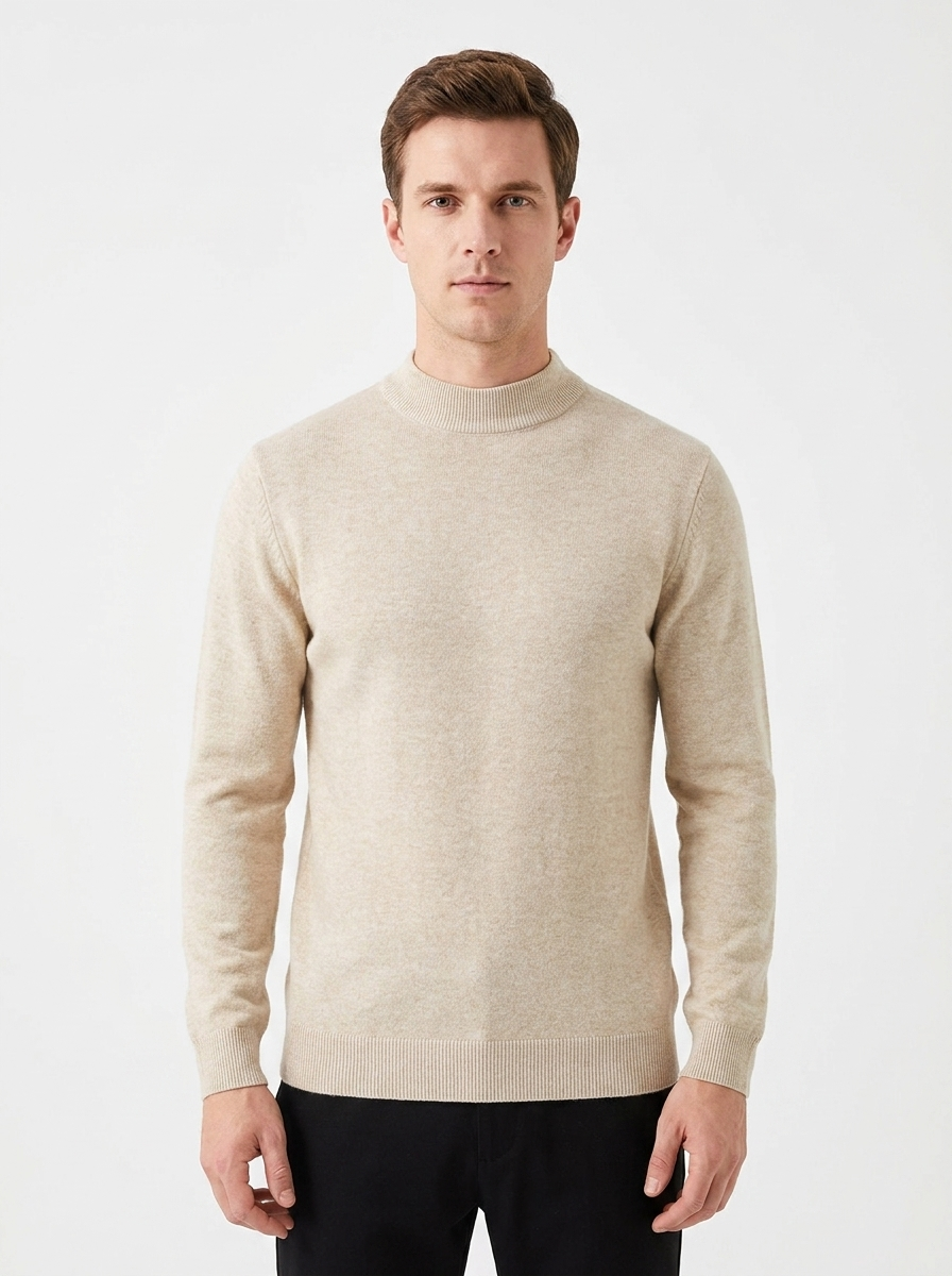 Men's Mock Neck Sweater Slim-Fit Knit Pullover Casual