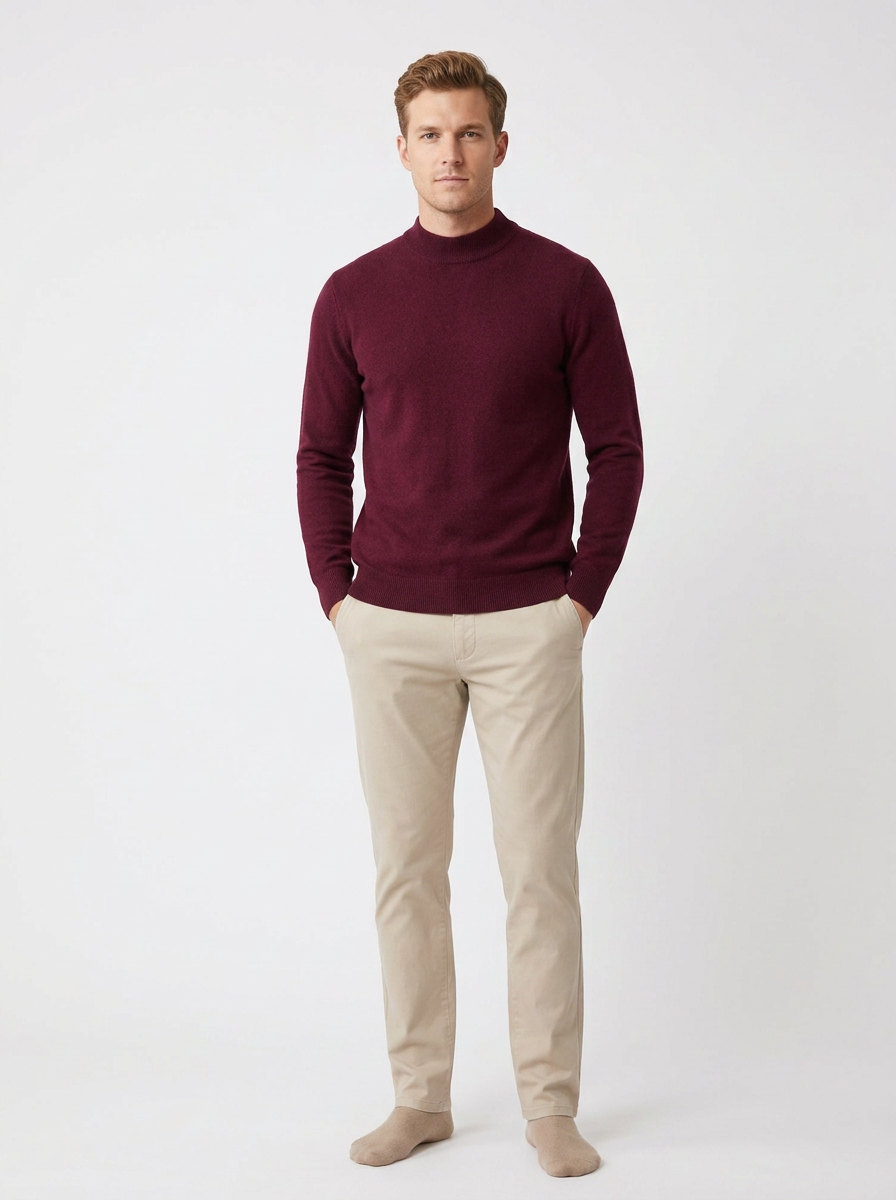Men's Mock Neck Sweater Slim-Fit Knit Pullover Casual