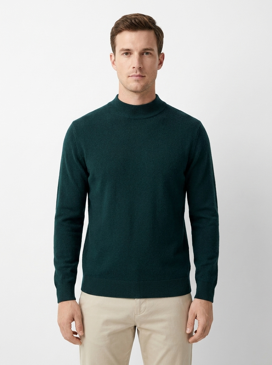 Men's Mock Neck Sweater Slim-Fit Knit Pullover Casual