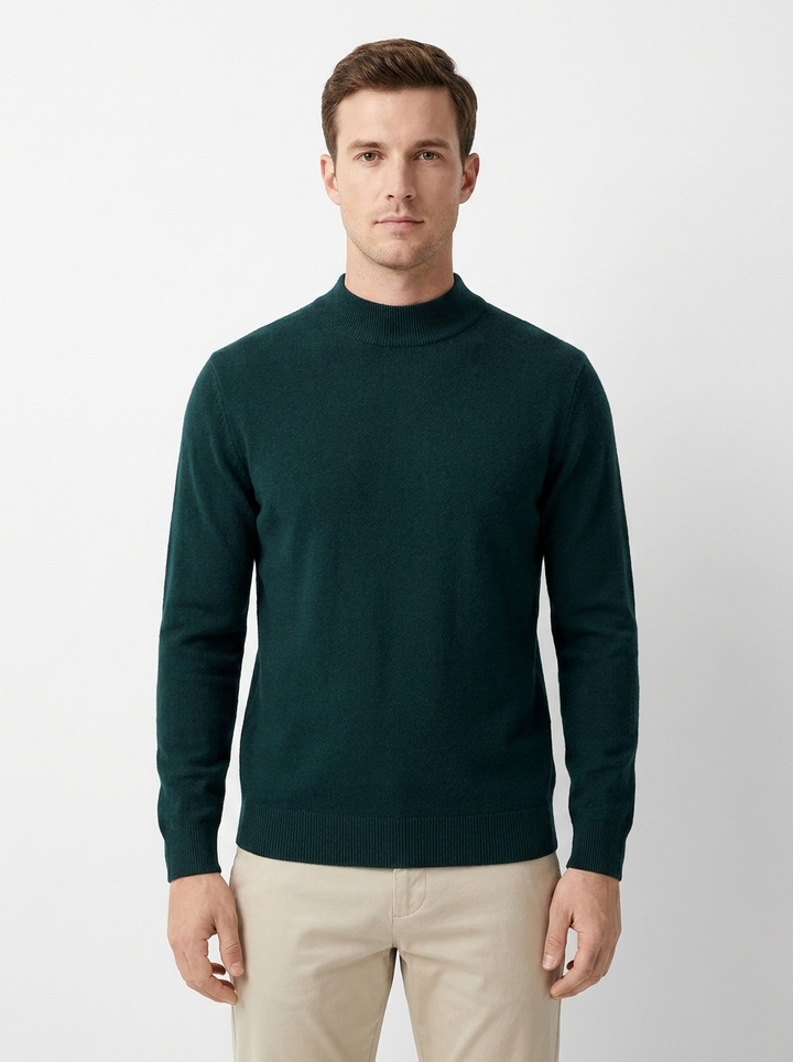 Men's Mock Neck Sweater Slim-Fit Knit Pullover Casual