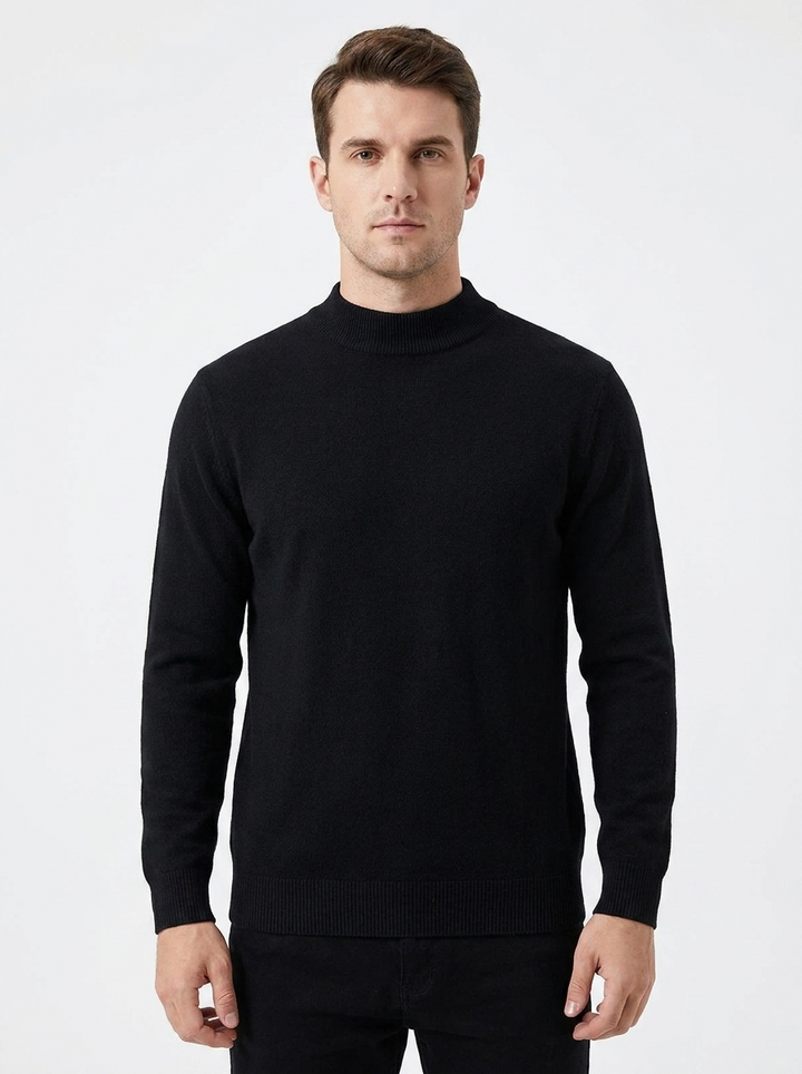 Men's Mock Neck Sweater Slim-Fit Knit Pullover Casual