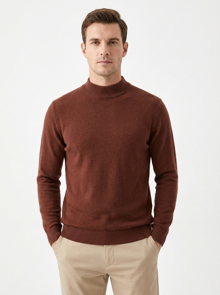 Men's Mock Neck Sweater Slim-Fit Knit Pullover Casual