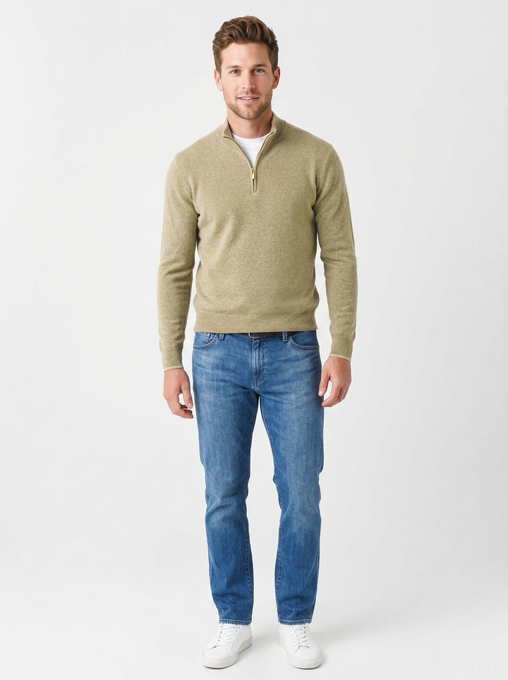 Men's Quarter-Zip Sweater Contrast Trim Knit Pullover