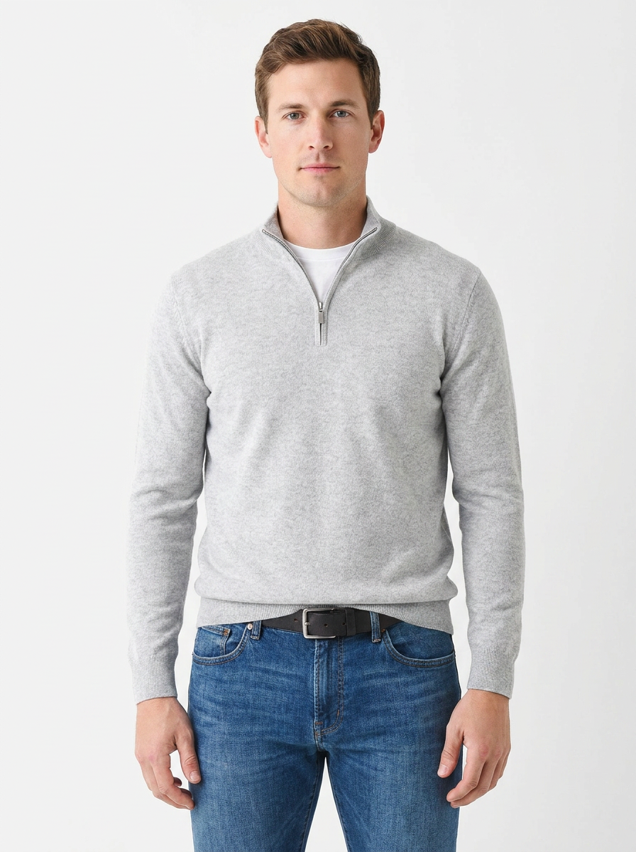 Men's Quarter-Zip Sweater Contrast Trim Knit Pullover