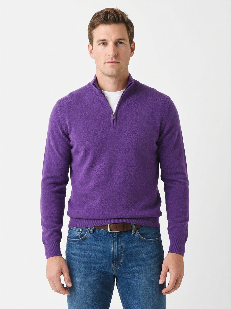 Men's Quarter-Zip Sweater Contrast Trim Knit Pullover