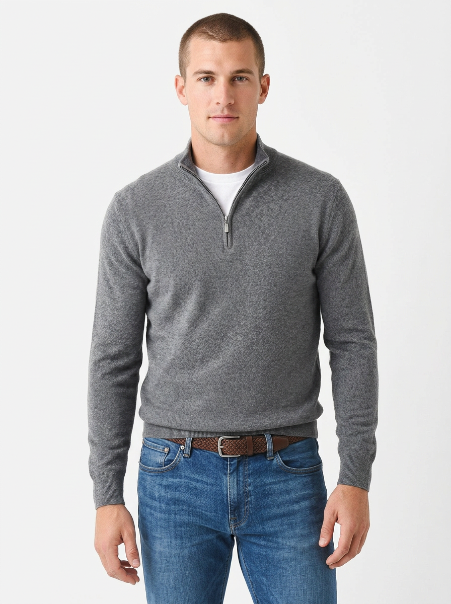 Men's Quarter-Zip Sweater Contrast Trim Knit Pullover