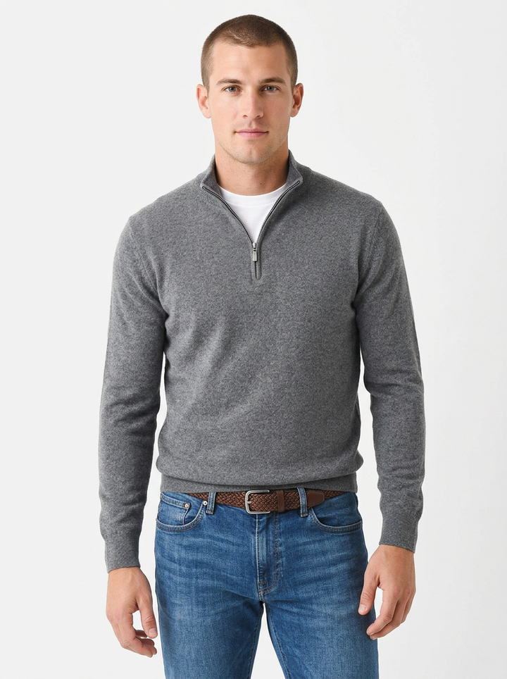 Men's Quarter-Zip Sweater Contrast Trim Knit Pullover