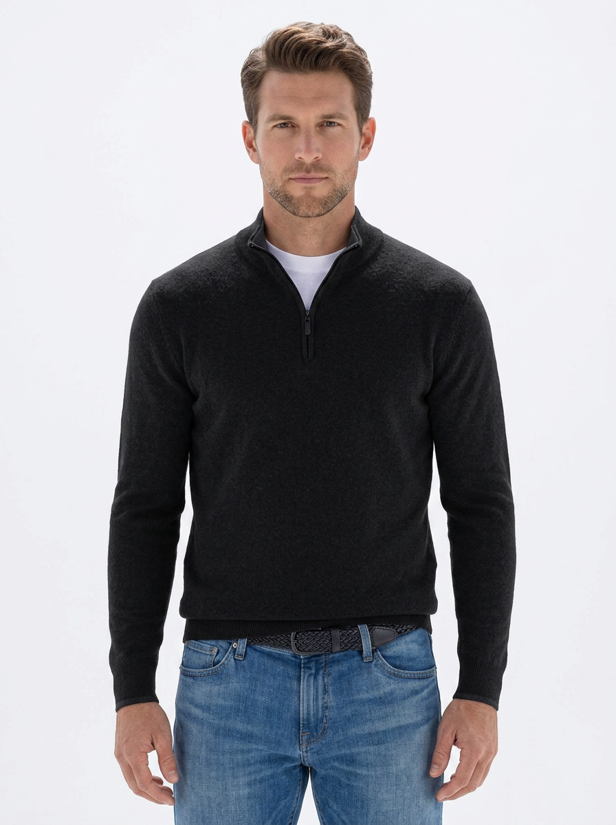 Men's Quarter-Zip Sweater Contrast Trim Knit Pullover