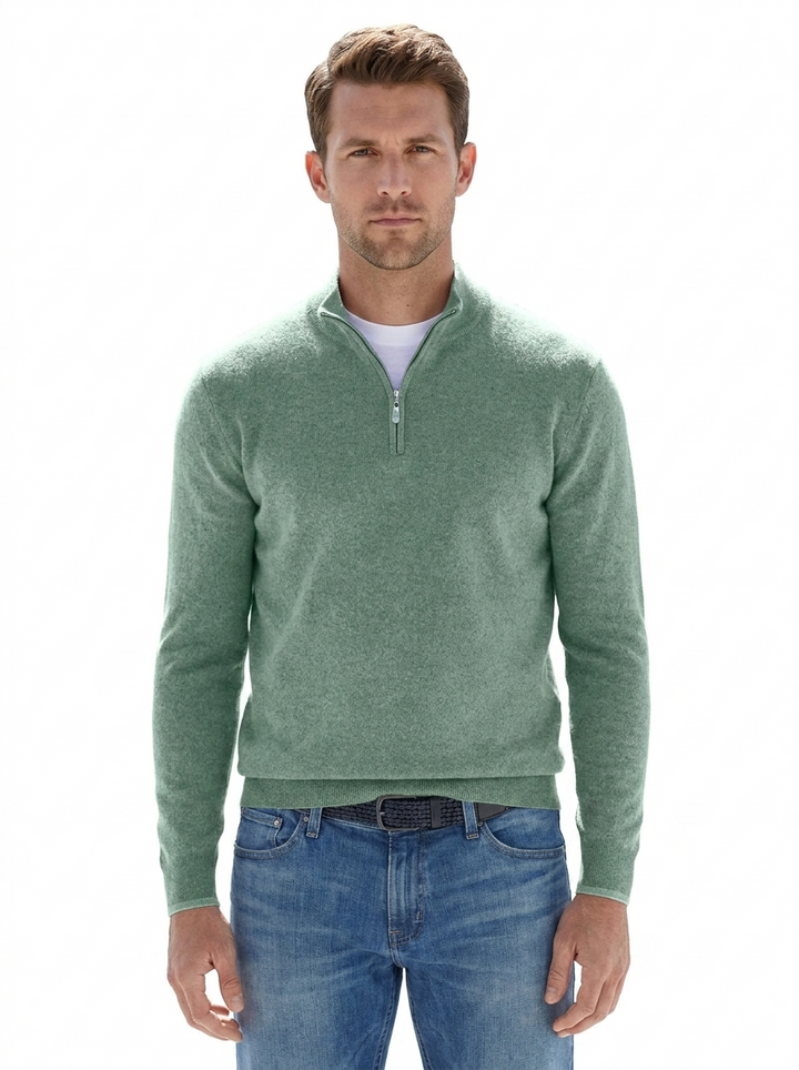 Men's Quarter-Zip Sweater Contrast Trim Knit Pullover