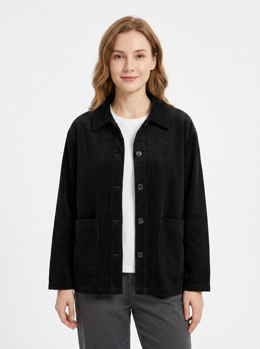Women's Corduroy Jacket Button-Up Collared Utility Coat