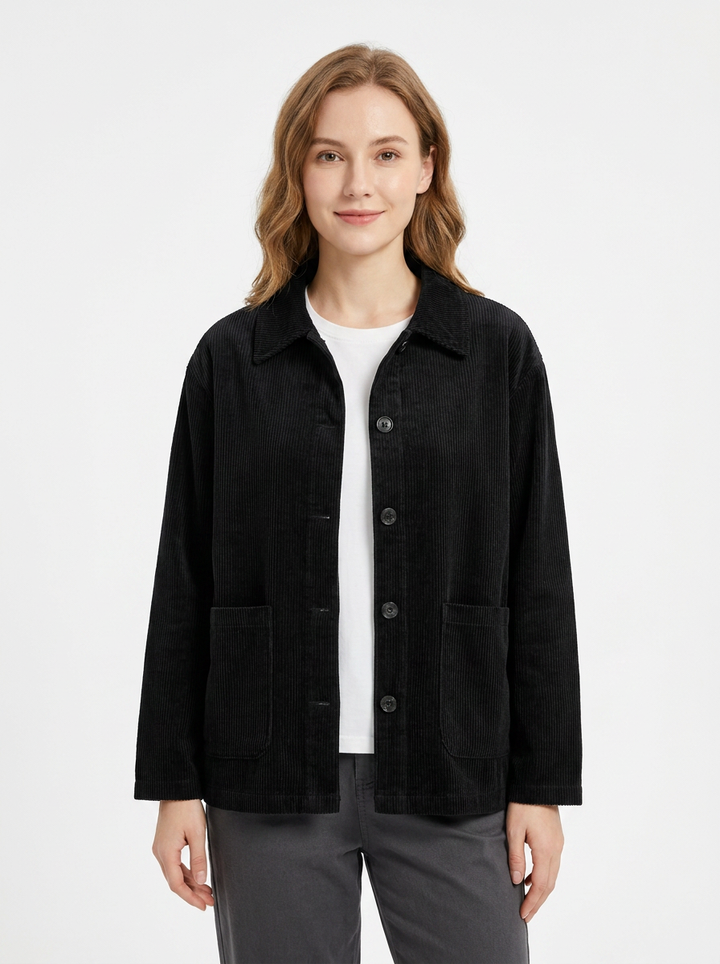 Women's Corduroy Jacket Button-Up Collared Utility Coat