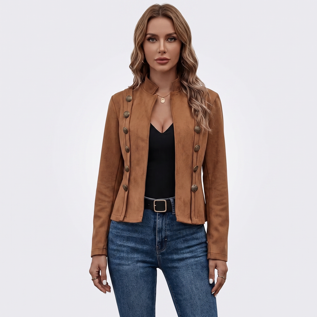 Women's Military Style Blazer Stand Collar Fitted Jacket