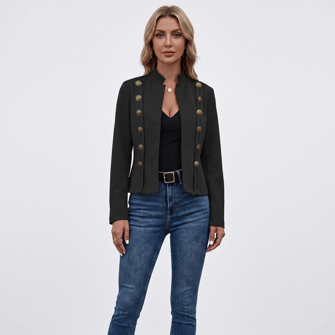 Women's Military Style Blazer Stand Collar Fitted Jacket