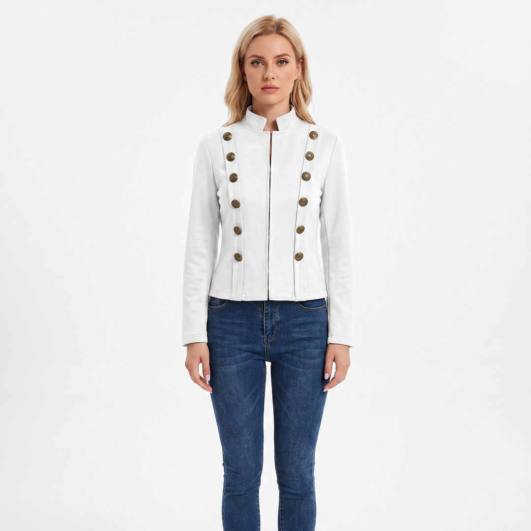 Women's Military Style Blazer Stand Collar Fitted Jacket