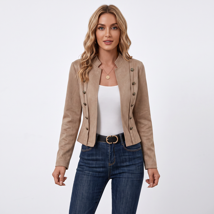 Women's Military Style Blazer Stand Collar Fitted Jacket